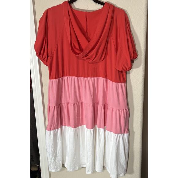 NWT Culture Code Hooded Dress Sz M Babydoll Color Blocked Red Pink Tiered New - Picture 5 of 6